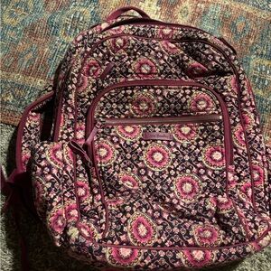 Vera Bradley Pink and Black Quilted Backpack with Paisley Design